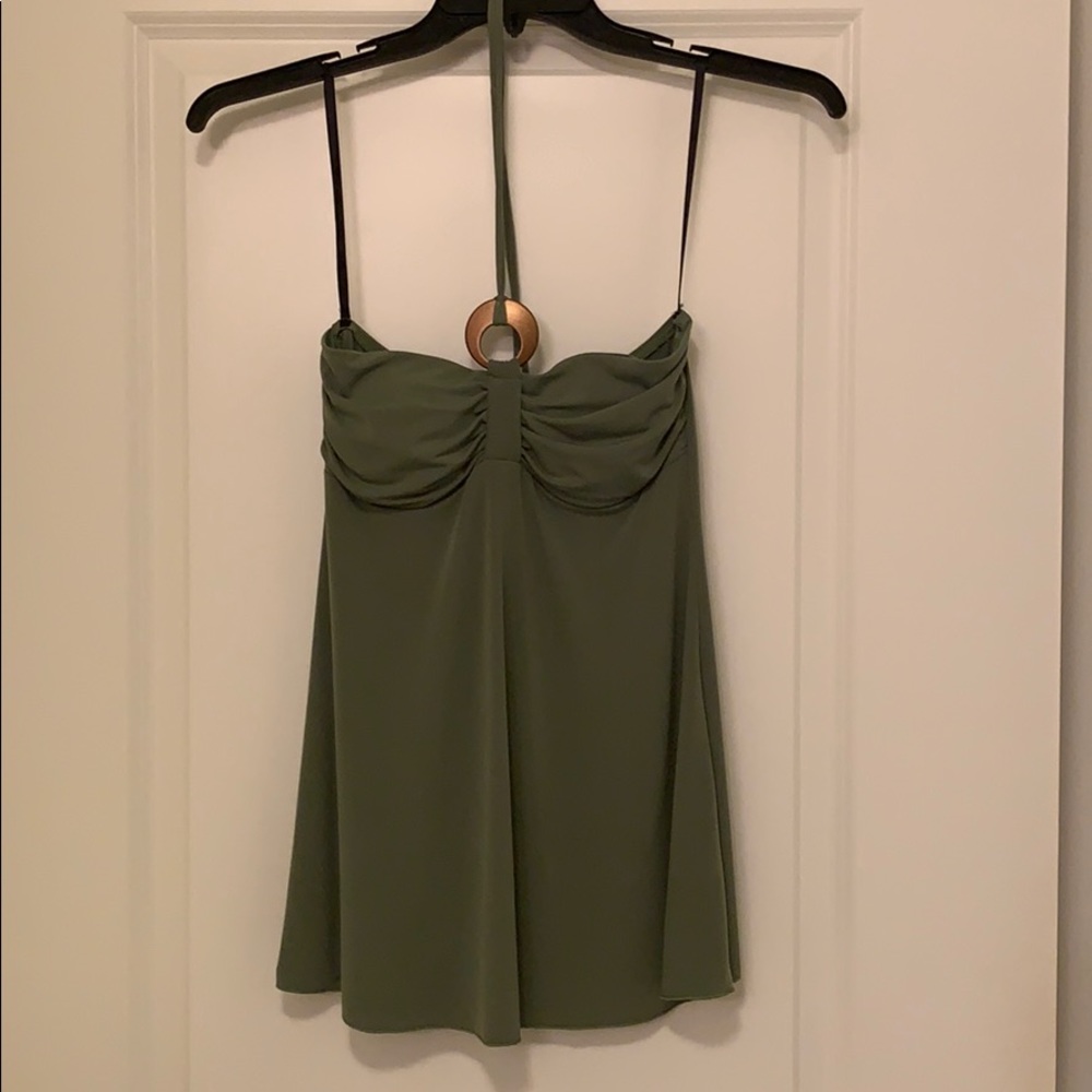 Green Halter Top with a Neck Accent